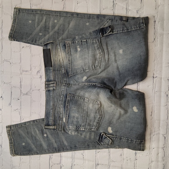 Mens Supply & Demand stone wash distressed cargo moto jeans pants skinny 30 W - Picture 2 of 5
